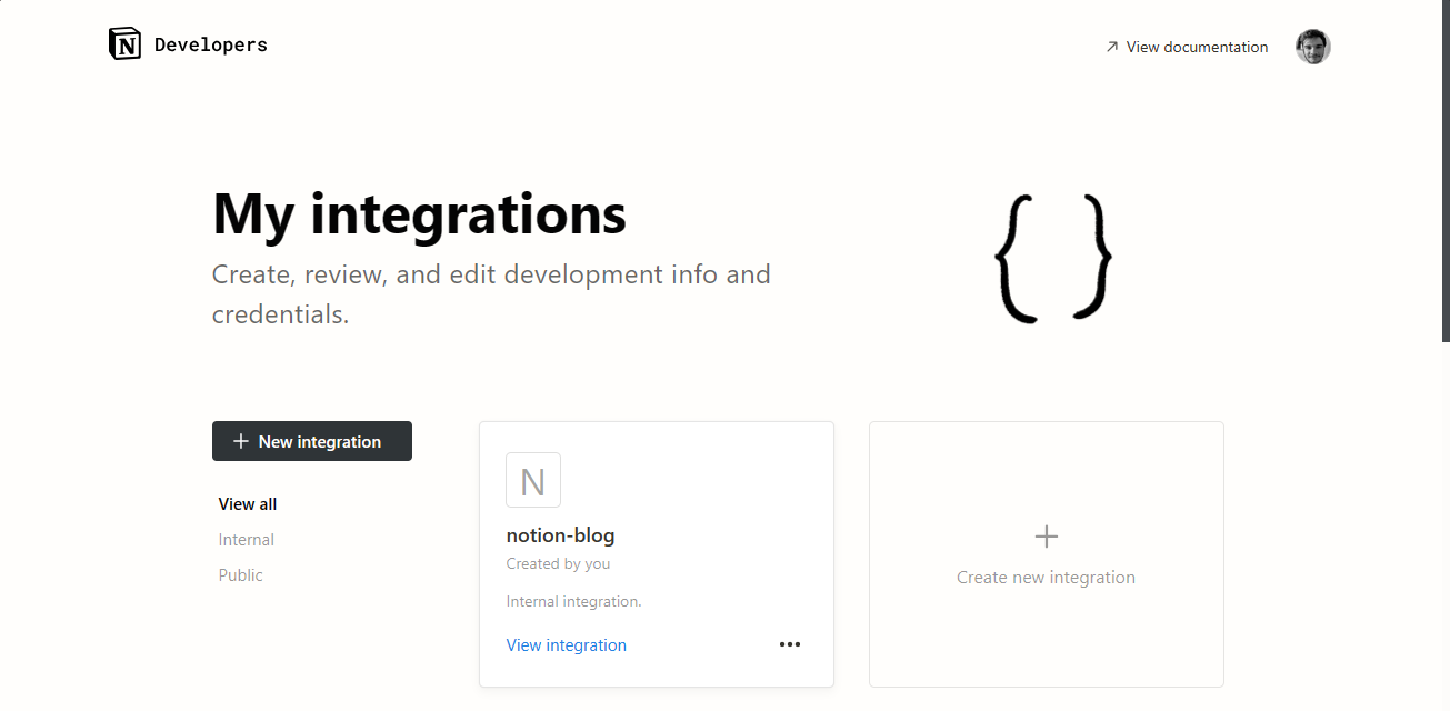 Notion's My integrations page